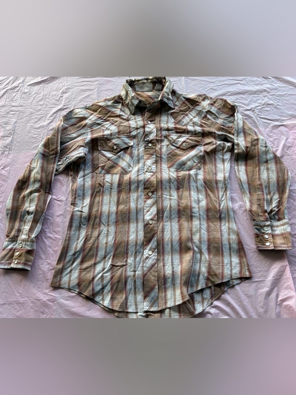 Milano Bay Vintage Men's Plaid Button-Up Shirt Western Retro Brown Tan Sz 15.5